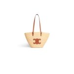 CLASSIC MEDIUM CELINE BASKET BAG IN RAFFIA AND CALFSKIN(HIGH-END GRADE)