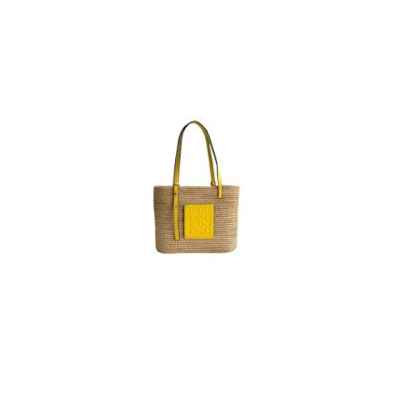 LOEWE Small Square Basket Bag in Raffia and Calfskin(HIGH-END GRADE)