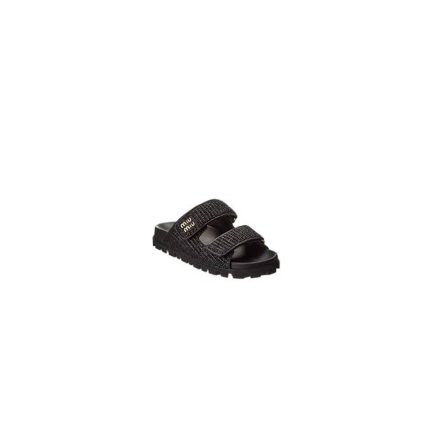 MiuMiu Raffia-effect woven fabric slides