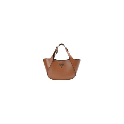 Prada Medium Enamel Triangle Logo Leather Tote Bag(high-end grade)